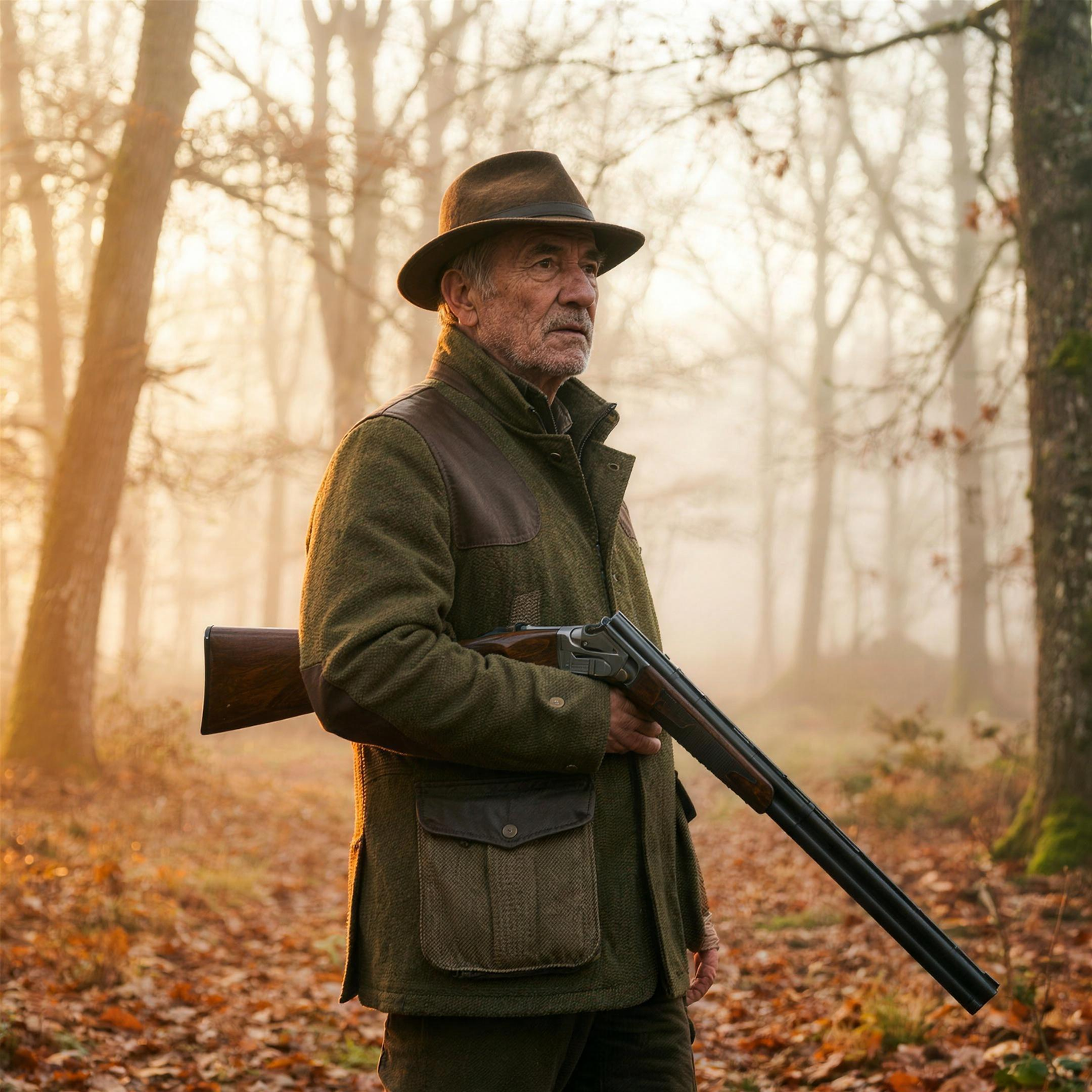 Chasseur français en chênaie brumeuse à l'aube, version 2 - AFFÛT